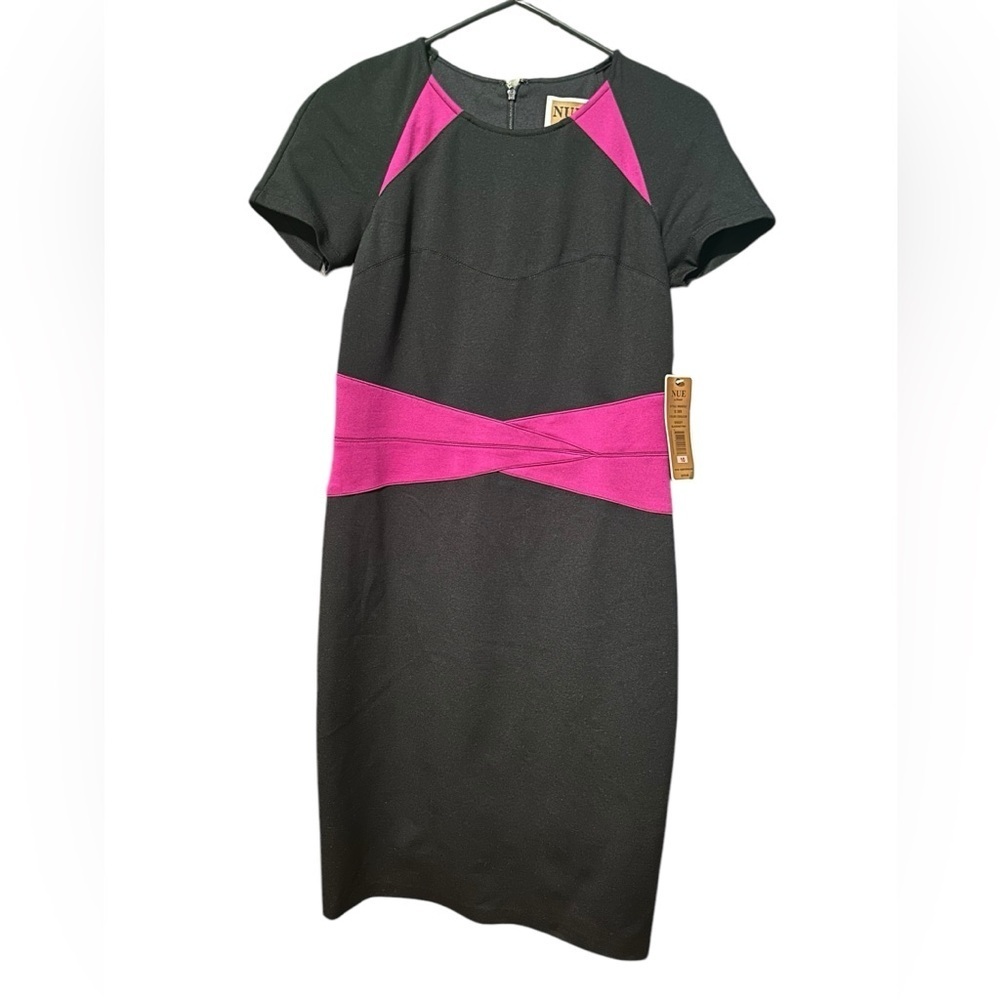 NUE by Shani Womens Black Pink Short Sleeve Knee-Length Sheath Dress Size 10